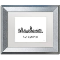 Trademark Fine Art 'San Antonio Texas Skyline WB-BW' Canvas Art by Marlene Watson, White Matte, Silver Frame