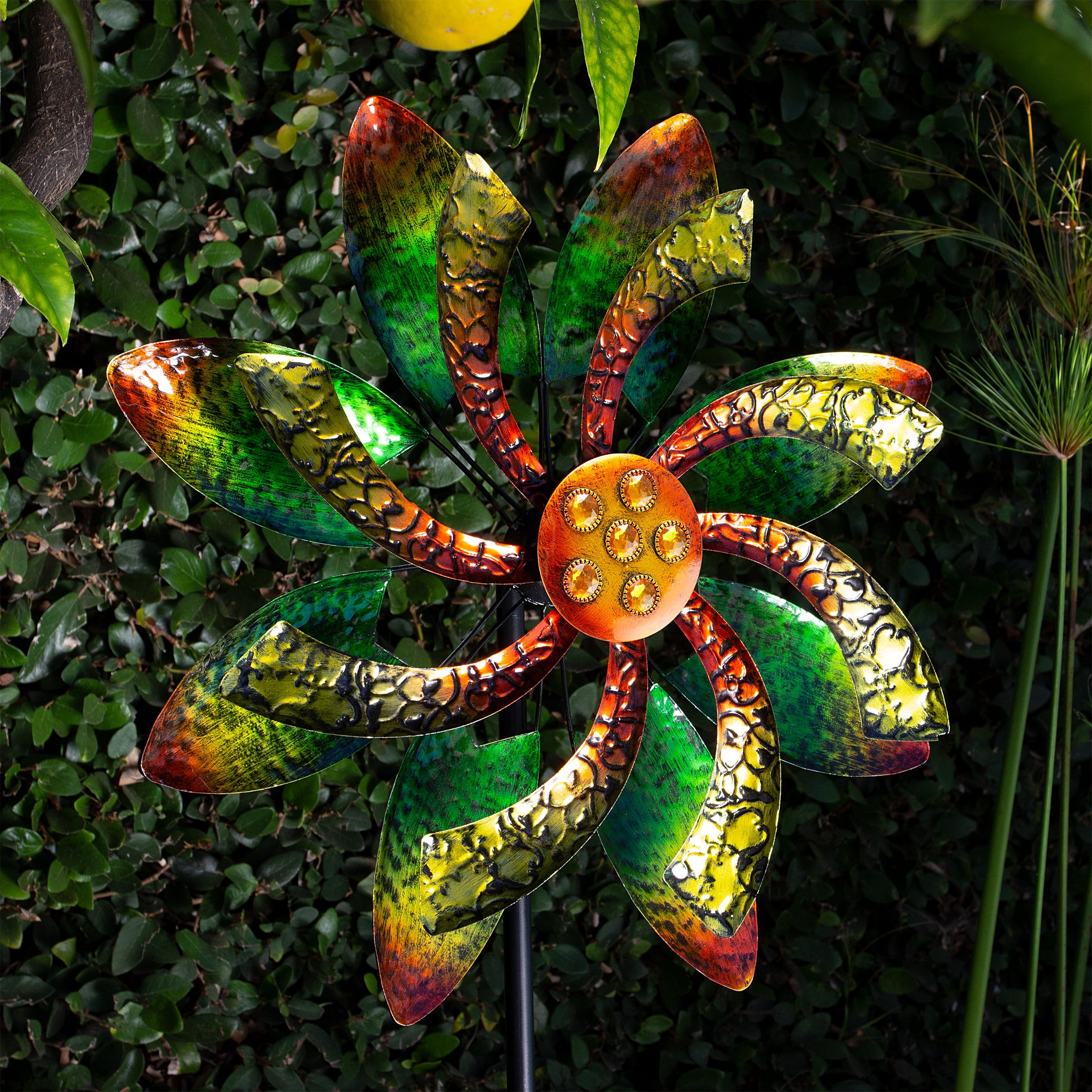 65" Floral Metal Windmill Kinetic Spinner Lawn Garden Decor Patio Stake Yard Art 