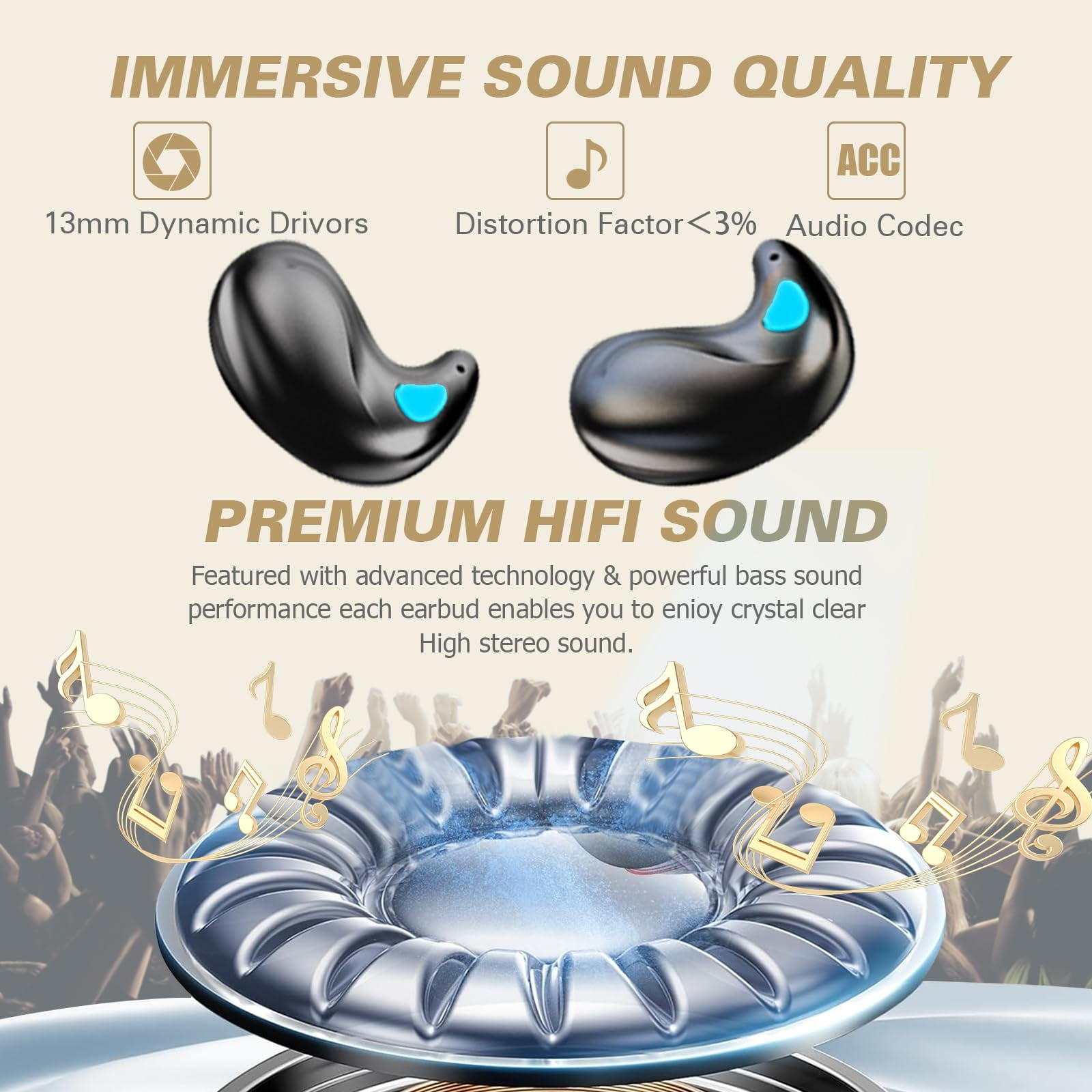Invisible Sleep Wireless Earphone IPX5 Waterproof Thin Invisible Sleep Earbuds for Side Sleepers Sleep Ear Buds Smallest Tiny Small Mini Discreet Earbud for Sleeping Invisible Headphones