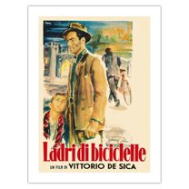 Bicycle Thieves (Ladri Di Biciclette) - Vintage Italian Film Movie Poster by Ercole Brini c.1948 - Fine Art Matte Paper Print (Unframed) 18x24in