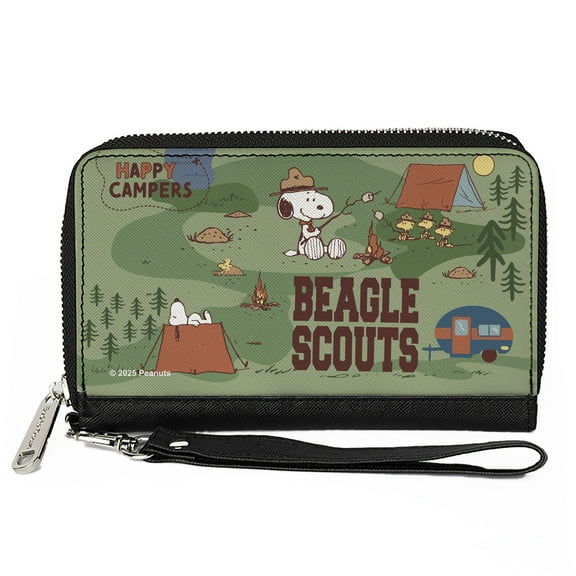 Peanuts Wallet, Zip Around, Peanuts Happy Camper Beagle Scouts Scenes, Vegan Leather