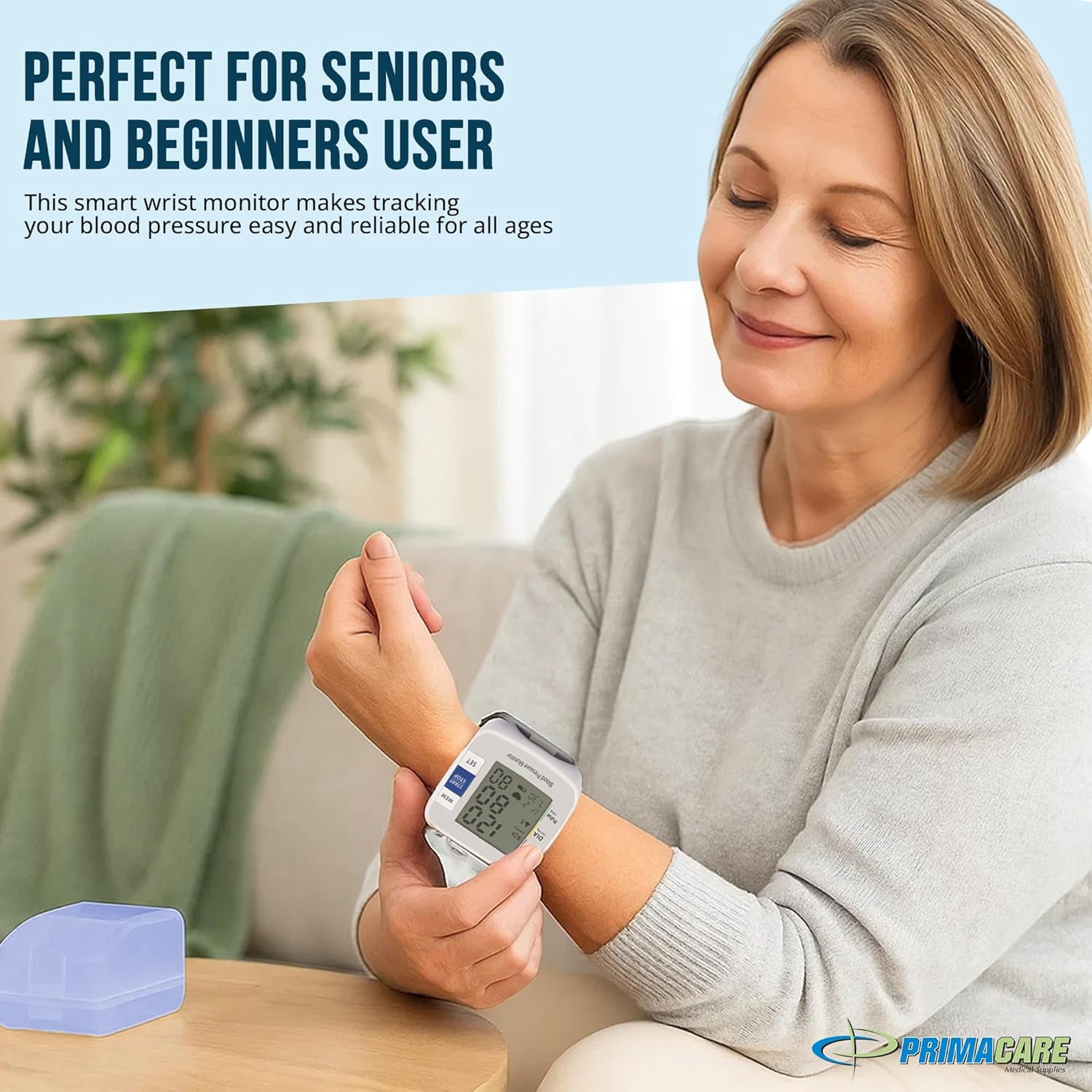 Primacare DS-8006 Wrist Blood Pressure Monitor with Case, Battery Operated, 2x90 Memory