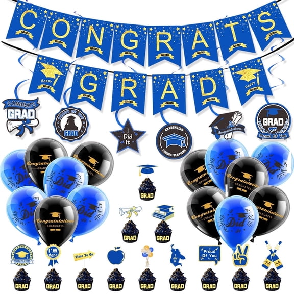 Graduation Decorations 2026 Set - Congrats Grad Banner, Cupcake Toppers, Balloons & Streamers Kit - Complete Party Supplies for High School & College Celebrations