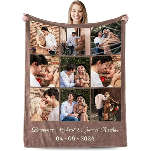 AISENIN Custom Blanket with Photo Personalized Picture Text Blanket Customized Sofa Throw Blanket Personalized Gifts for Christmas,Boyfriend,Dad,Mom,Friends,New Year,Birthday