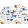 thumbnail image 1 of Kids Twin Sheet Set Excavator Car Pattern Breathable & Silky Soft Microfiber Fitted Sheet for Boys, 1 of 8