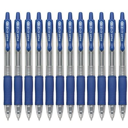 Pilot G2 Retractable Rollerball Gel Pens, Ultra Fine Point, 0.38mm, Blue Ink, 12 Count
