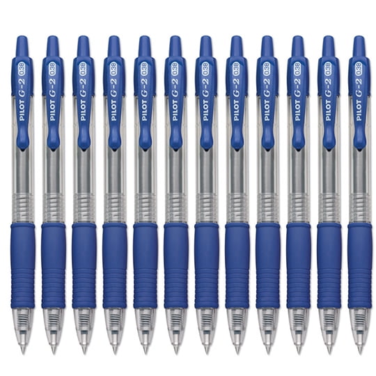 Pilot G2 Retractable Rollerball Gel Pens, Ultra Fine Point, 0.38mm, Blue Ink, 12 Count