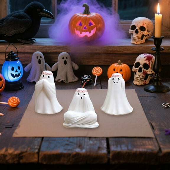 3PCS Halloween Resin Ghost Figurines Set – See No Evil, Hear No Evil, Speak No Evil Ghost Statues for Spooky Halloween Decorations, Mini Ghost Ornaments for Home, Office, Shelf & Haunted House Décor