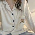 thumbnail image 2 of Conjunto De Ropa De Dormir Con Cuello Vuelto, Conjunto De Pijama De Mujer Transpirable De 2 Piezas, Conjunto De Ropa De Dormir Suelta De Moda Con Bolsillo Para Otoño Y Primavera ANGGREK  Otros, 2 of 8