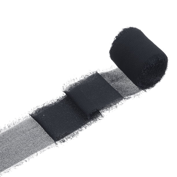 Uxcell 1 Rollo de Cinta de Gasa, Cinta de Flecos Hecha a Mano de 1.5 Pulgadas x 5 Yardas para Envolver Ramos de Flores Decoración de Bodas Artesanías DIY Novia Negra