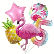 Tropical Flamingo Pineapple Foil Set Number 5 Color Number Balloon Girl Birthday Hawaiian Party Baby Shower Decoration