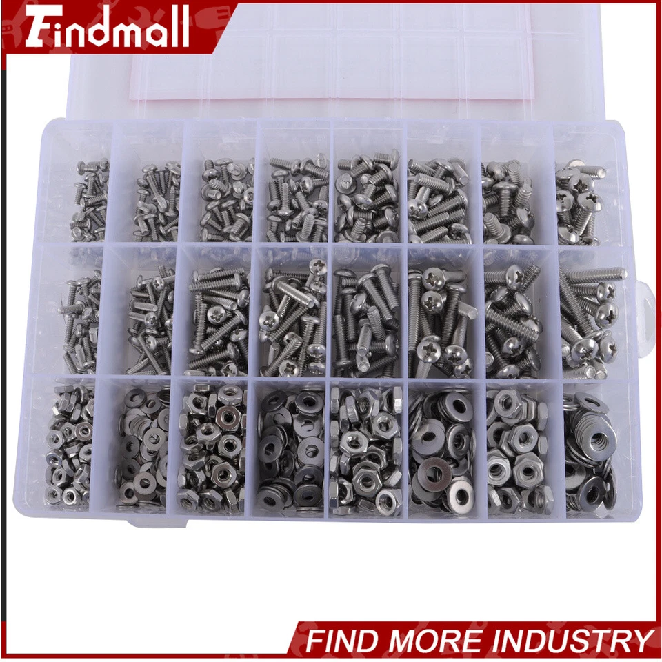 CIRCLE- Findmall 900Pcs Nuts And Bolts Machine Scre Assortment Kit #4-40#6-32#8-32#10-2