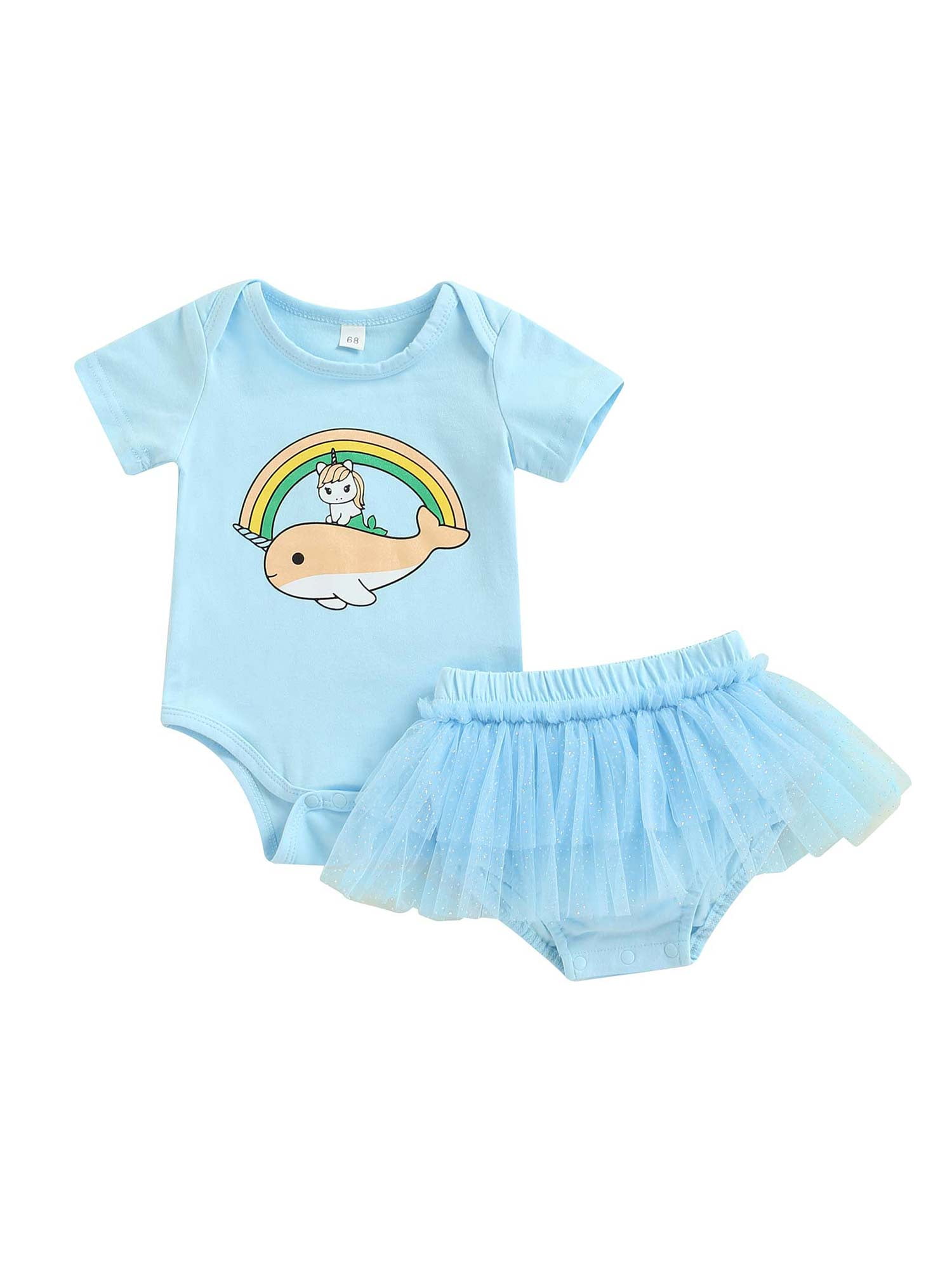 Frobukio Infant Baby Girls Summer 2Pcs Clothes Short Sleeve Rainbow Snap  Romper+Mesh Glitter Layers Shorts Skirt Light Blue 18-24 Months -  Walmart.com
