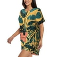 thumbnail image 2 of Fuzoiu Cat Hiding In Potted Plants Print Women's Short-Sleeved Pajama Set,Lounge Sleepwear Set,Womens Pajama Sets 2 Piece,Button-Up Top and Shorts with Pockets-3X-Large, 2 of 7