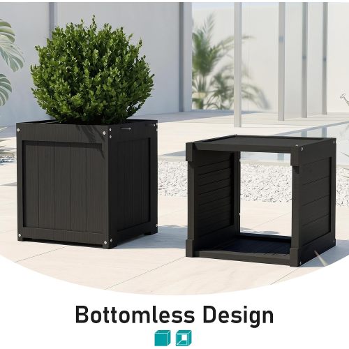 HDPE 2-in-1 Outdoor Bench with Flower Boxes, Open-Bottom Planter, Garden Patio Seating, 71 in W, Black