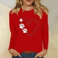 thumbnail image 3 of Womens Tops 3/4 Sleeve Shirts Cute Dog Paw Printed Sweatshirt Crewneck Pullover Top Loose Cotton Sweaters Long Sleeve Tunic Top Casual Sweatshirt for Womens Casual Tee Shirts 02-Red XXL, 3 of 4