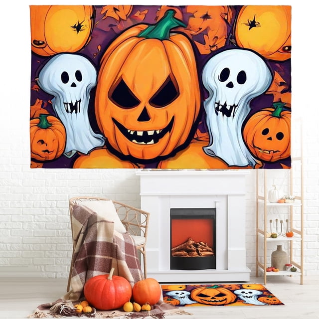 HANDIED Polyester carpet Halloween Pumpkin Bathroom Rugs Washable Absorbent Mat Autumn Funny Cute Microfiber Bathroom Rug For Shower Tub