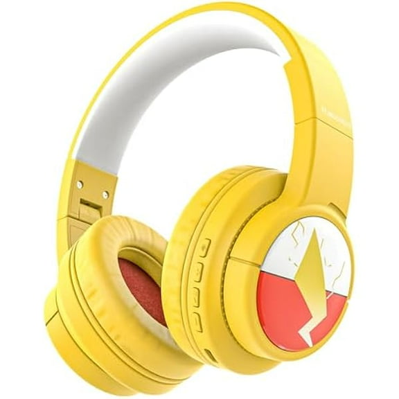 Kids Bluetooth Headphones, Wireless Headphones with Microphone, 74/85/94dB Volume Limited, 80H Playtime, Foldable Over Ear Headphones for School, Home, or Travel, Yellow