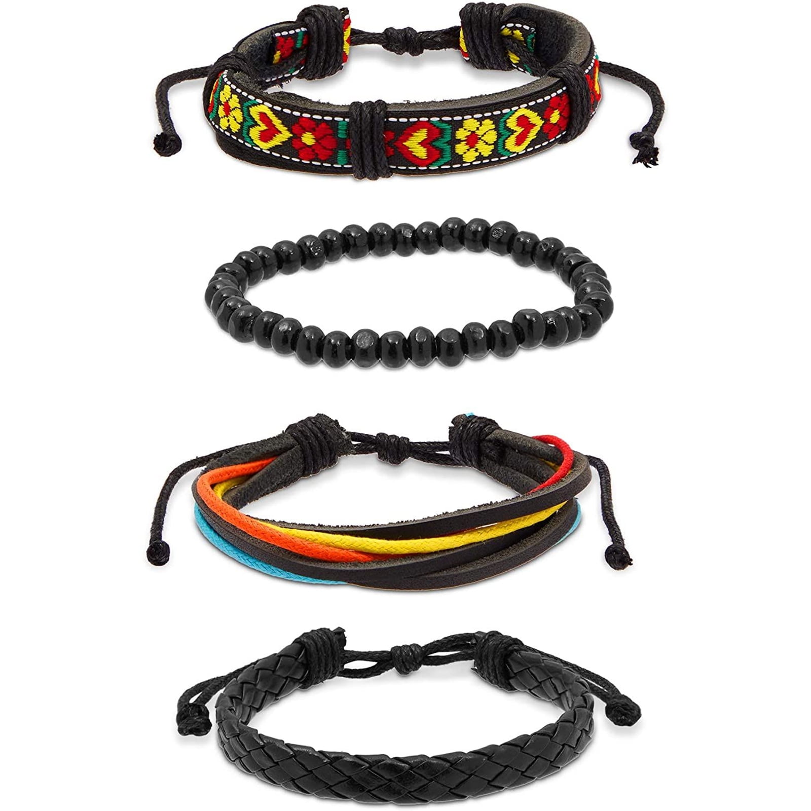 4 Piece Set of Believe Adjustable Braided Leather Bracelets for Men or Women
