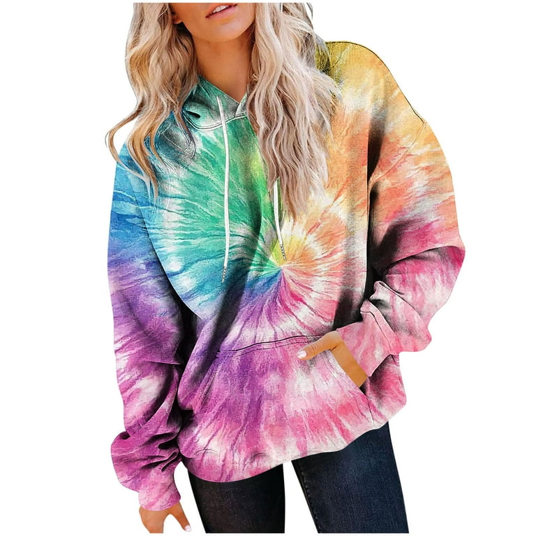 Blmnix Tie-Dye Oversized Sweatshirt Pink Fall Basic Women Workout
