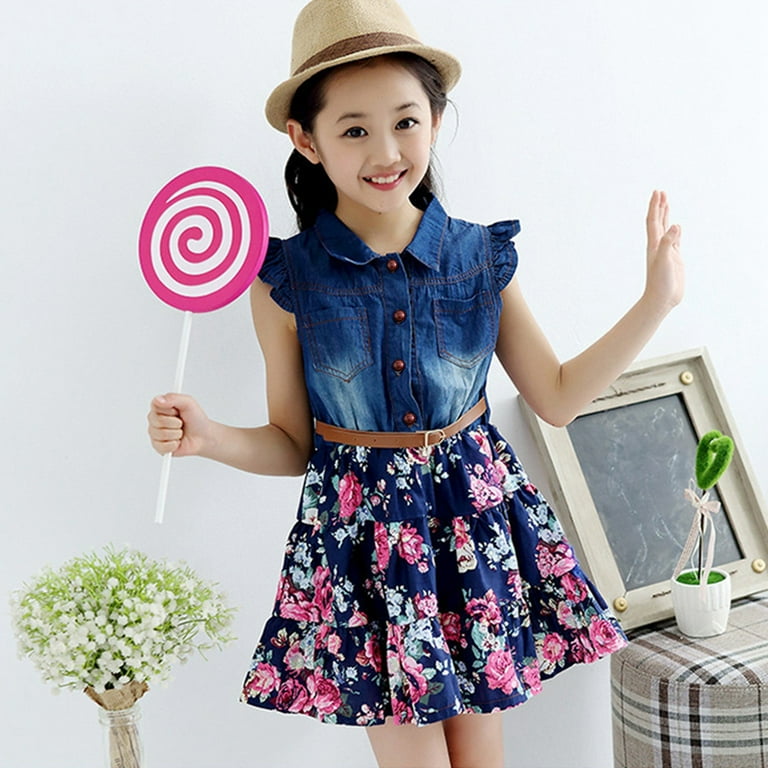 JHLZHS Toddler Skirts for Girls 10 12 Black Girls Dress Floral Denim Skirt Girls Fashion Dress Children s Dress Children s Clothing Blue 120 Walmart