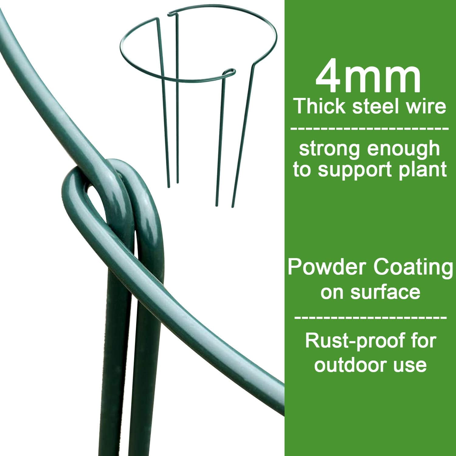 16 Pack 24 Inch Plant Support Stakes, 10" Wide x 24" High Half Round Metal Garden Plant Stake Peony Support Cage, Green Plant Support Ring Border for Tomato,Hydrangea,Flower Indoor Outdoor