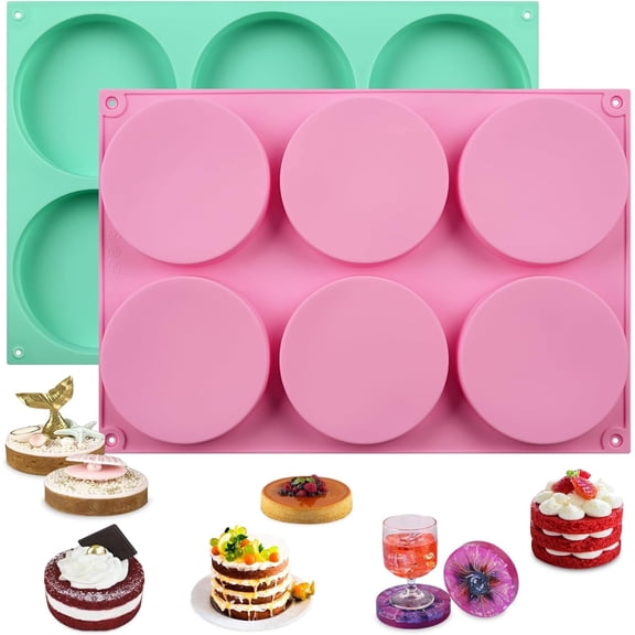2 Pcs Silicone Muffin Top Pans – 4 Inch Non-Stick Round Baking Molds for Mini Cakes, Muffin Tops, Desserts, Hamburgers & Sandwiches – Flexible Oven-Safe Baking Cups
