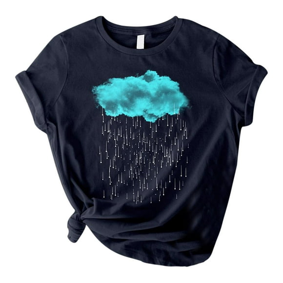 Ichuanyi Fashion Women Sun Moon Printed O-Neck T-Shirt Short Sleeve Casual Tee Tops