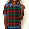 thumbnail image 5 of WTXUE Women Plaid Denim Collared Shirt Short Sleeve Shirts Patchwork Denim Shirts Trendy Shirts Dress Shirt Patchwork Denim Shirts Pullovers Womens Dressy Casual Shirts Fashion Lapel Collar Green L, 5 of 9