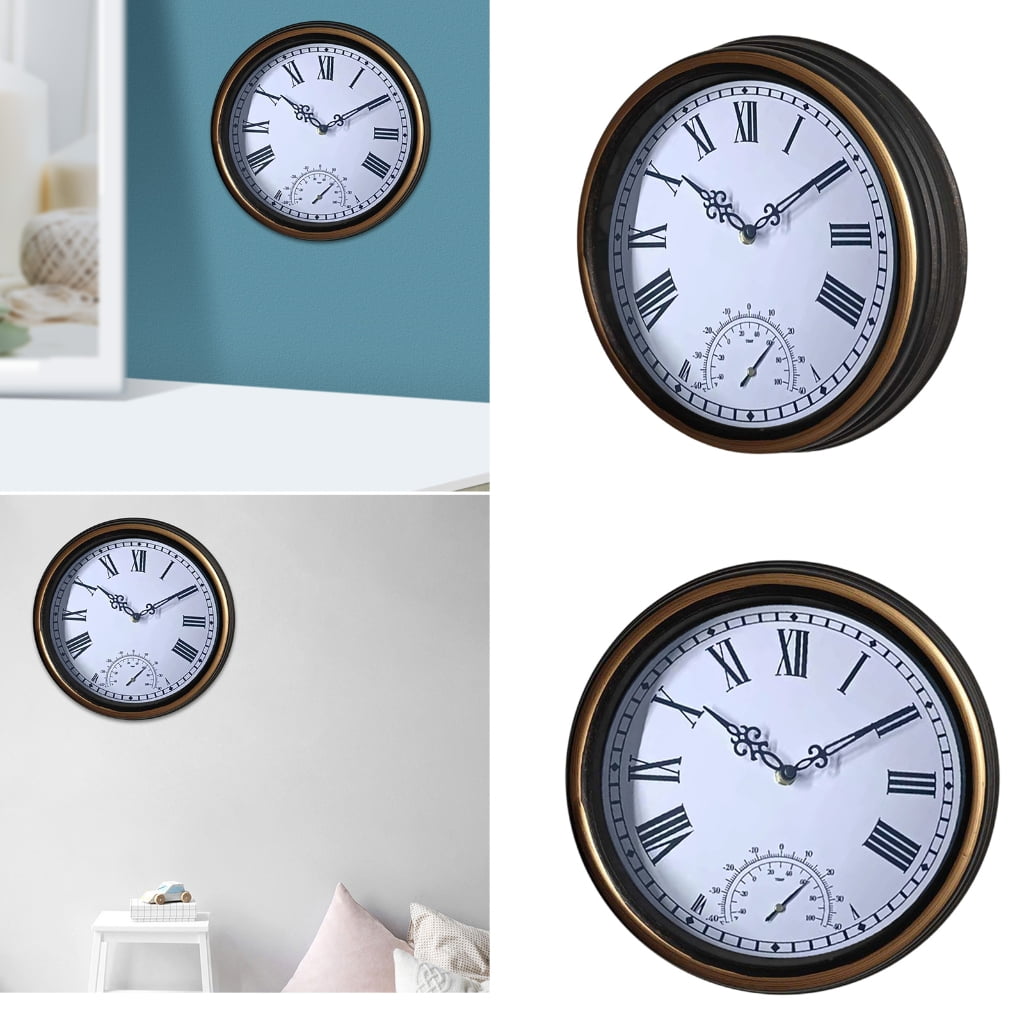 CIYISON 12Inch Outdoor Thermometer Clock Waterproof Wall Clock Wall Mounted Thermometer