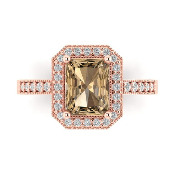Halo Engagement Ring for Women - 2.78ct Simulated Champagne Diamond in 14K Rose Gold Promise Ring