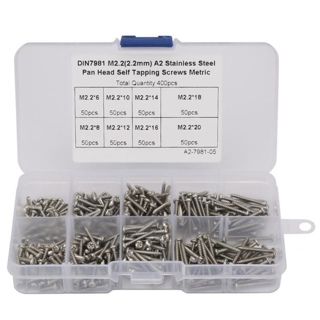 400pcs M2.2x6 / 8/10/12/14/16/18 / 20mm de acero inoxidable de alta resistencia Tornillos autorroscantes Kit Surtido Set