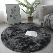 LAMIRO Round Fluffy Rug,Thick Faux Fur Rugs for Bedroom,Non-Shedding Fuzzy Shag Rug Runner,Washable Furry Area Rugs Floor Carpets for Bedside Living Room Dark Gray 40CM
