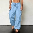 thumbnail image 4 of Men's Baggy Cargo Pants Loose Fit Drawstring Parachute Pants Mens Summer Pants Sky Blue S, 4 of 6