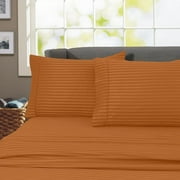600 Thread Count 100% Cotton Wrinkle Free Striped Sheet Set (King, Spice)