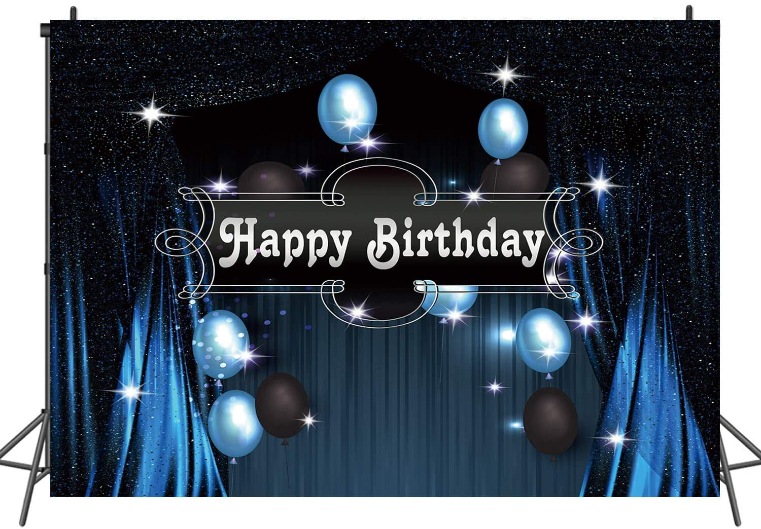 7x5 Happy Birthday Party Backdrop Blue Black Starry Curtain Photography  Background Blue Ballon Starry Stars Women Adult Baby Children Family  Birthday Party Decoration Photo Studio Booth 