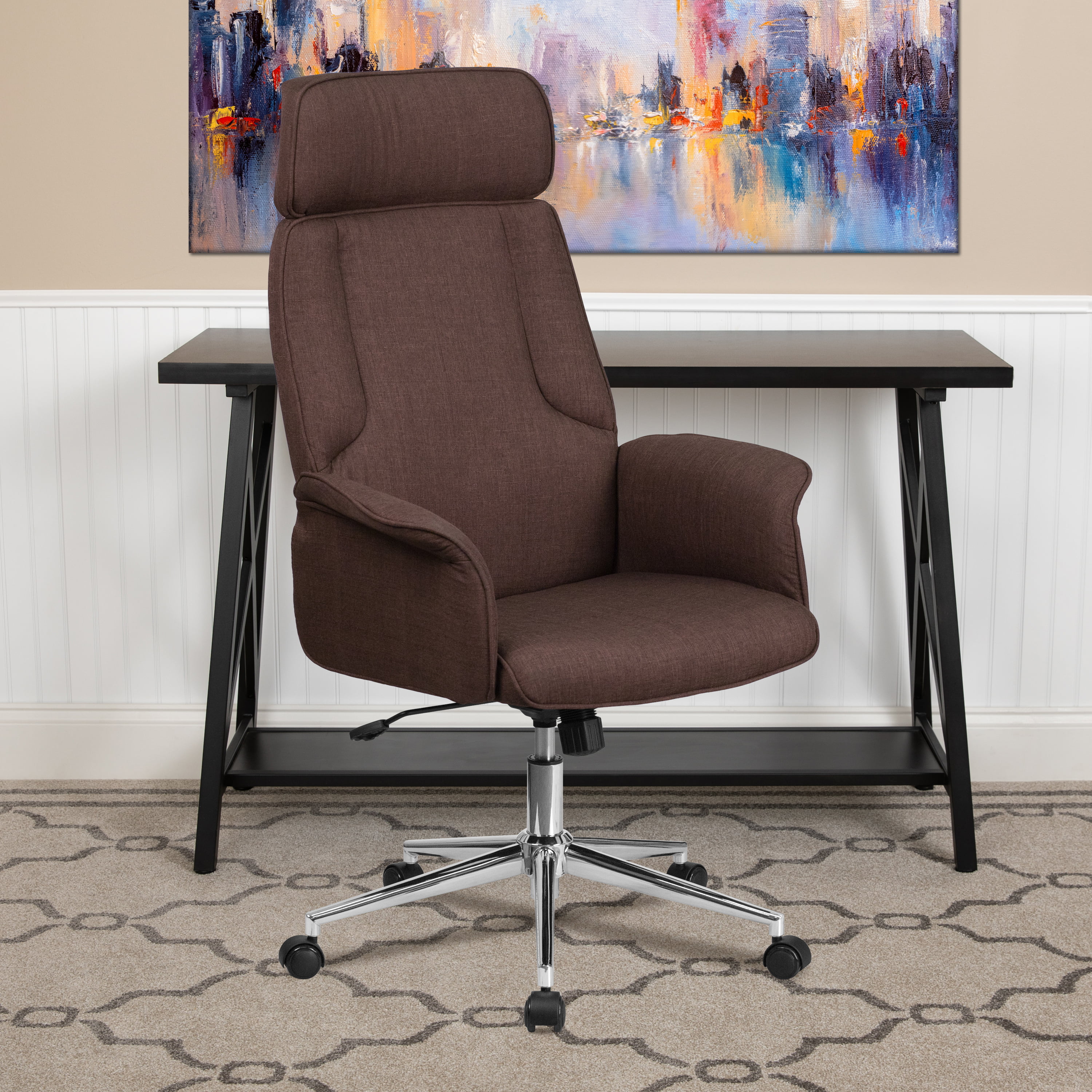 Details about   High Back Office Chair with Leather Padded Seat Computer Chairs with Armrests 
