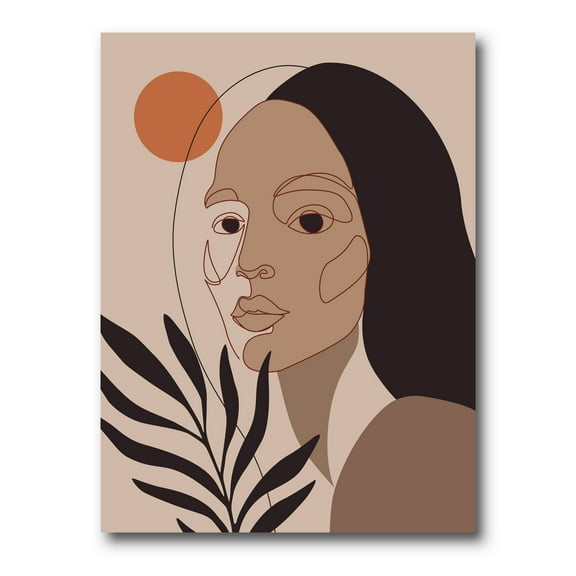 Designart ' Retro Minimal Portrait of Young Girl ' Modern Canvas Wall Art Print