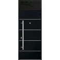 thumbnail image 3 of Front Exterior Prehung Steel Door / Deux 6083 Black Enamel / Top Exterior Window Sidelite / Stainless Inserts Entry Metal Modern Painted W36" x H80+16" Left hand Inswing, 3 of 6