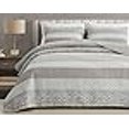 thumbnail image 3 of Chezmoi Collection Robyn Quilt Set, 3-Piece, Neutral Taupe Gray White Floral, King, 3 of 4