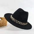 thumbnail image 4 of Elegant Wide Brim Fedora Hat with Chain Wide Brim Size Fashionable Classic Luxury Hat for Women Autumn Outdoors Mens - Black, 4 of 7