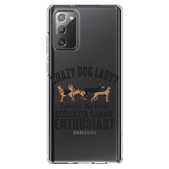 DistinctInk Clear Shockproof Hybrid Case for Samsung Galaxy Note 20 (6.7" Screen) - TPU Bumper Acrylic Back Tempered Glass Screen Protector - Crazy Dog Lady? Canine Enthusiast