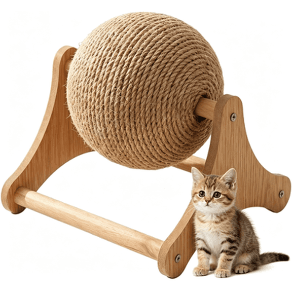 Rabbit Scratcher Ball Wooden Anti Tip Interactive Pet Chew Toy Portable | Interactive Cat Toy for Small Medium Large Kitten Bunny Indoor Outdoor Home