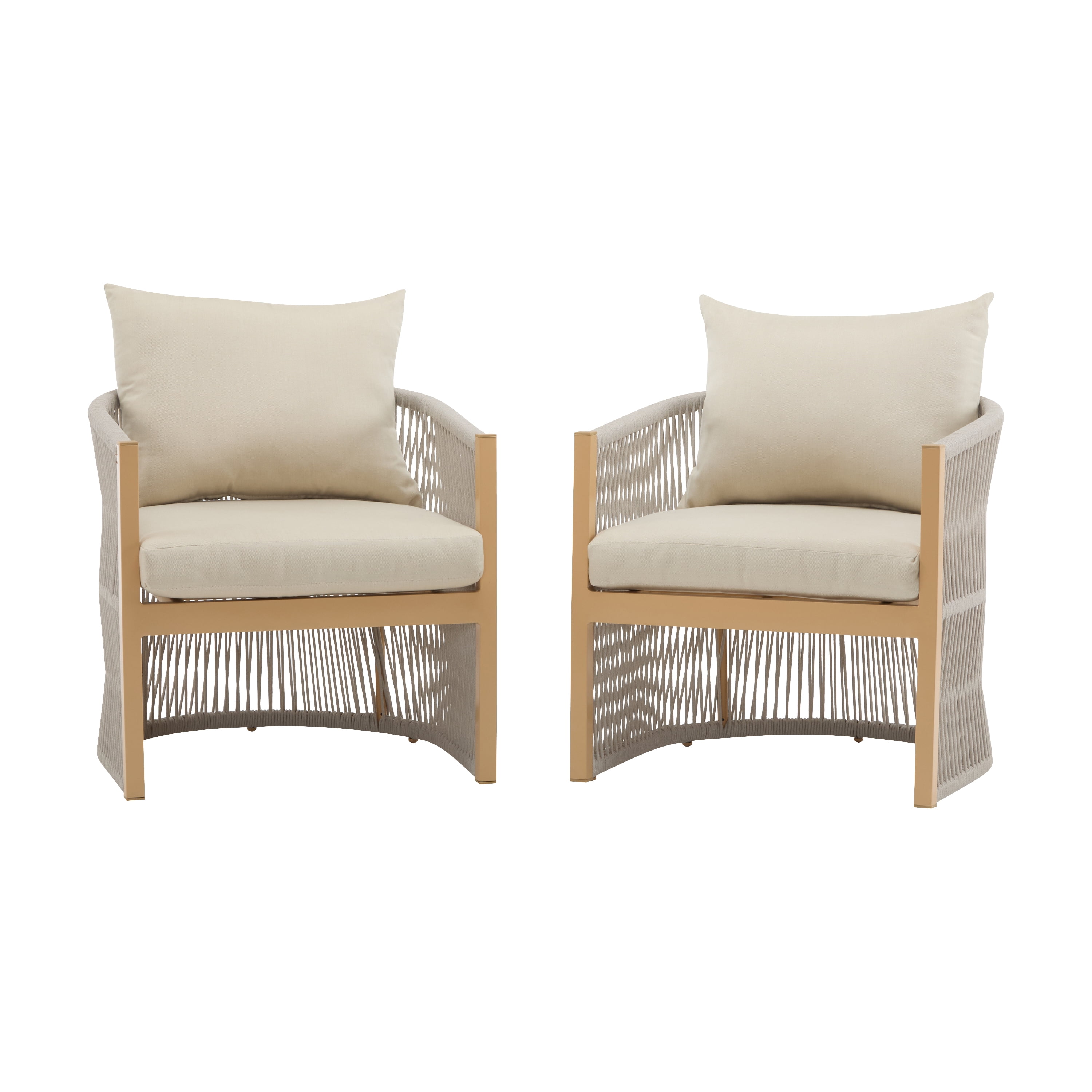 Curved Lounge Chair, Beige Aluminum Chair with Rope-Weave Design and Cushions for Patio Garden, Beige