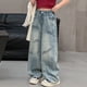 thumbnail image 1 of WILLBEST Jeans Mujer Pantalones Vaqueros de Pierna Ancha para Niñas, Cintura Alta, Banda Elástica, Informales, Con Bolsillos, para Niños de 3 a 14 Años 13-14 Years, 1 of 4