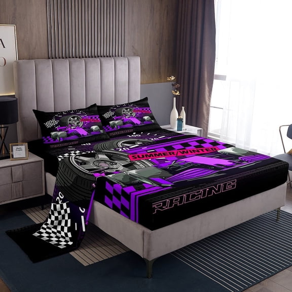 Erosebridal Sport Car Sheet Set Twin,Buffalo Plaid Bedding Sets Twin Size,Extreme Sport Twin Sheet Sets,Microfiber Car Room Decorative,3pcs