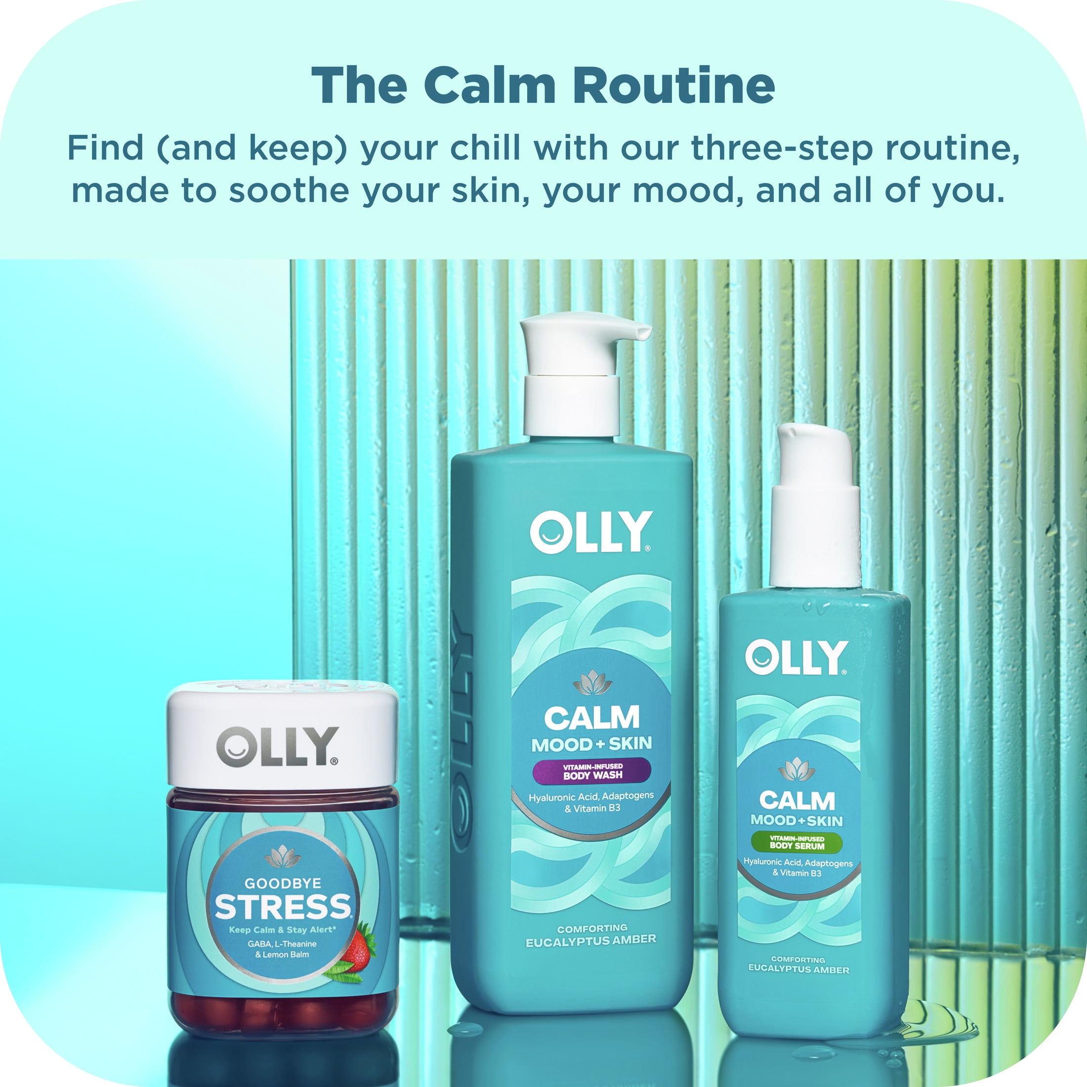 OLLY Calm Body Serum Lotion Repairs Skin Barrier & Soothe Stress Eucalyptus Amber, 8 oz