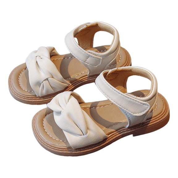 Girls Sandals Fashion Bow Summer Flat Shoes Comfortable Soft Sole Beach Shoes Casual Open Toe Dress Shoes Beige 8.5 Toddler