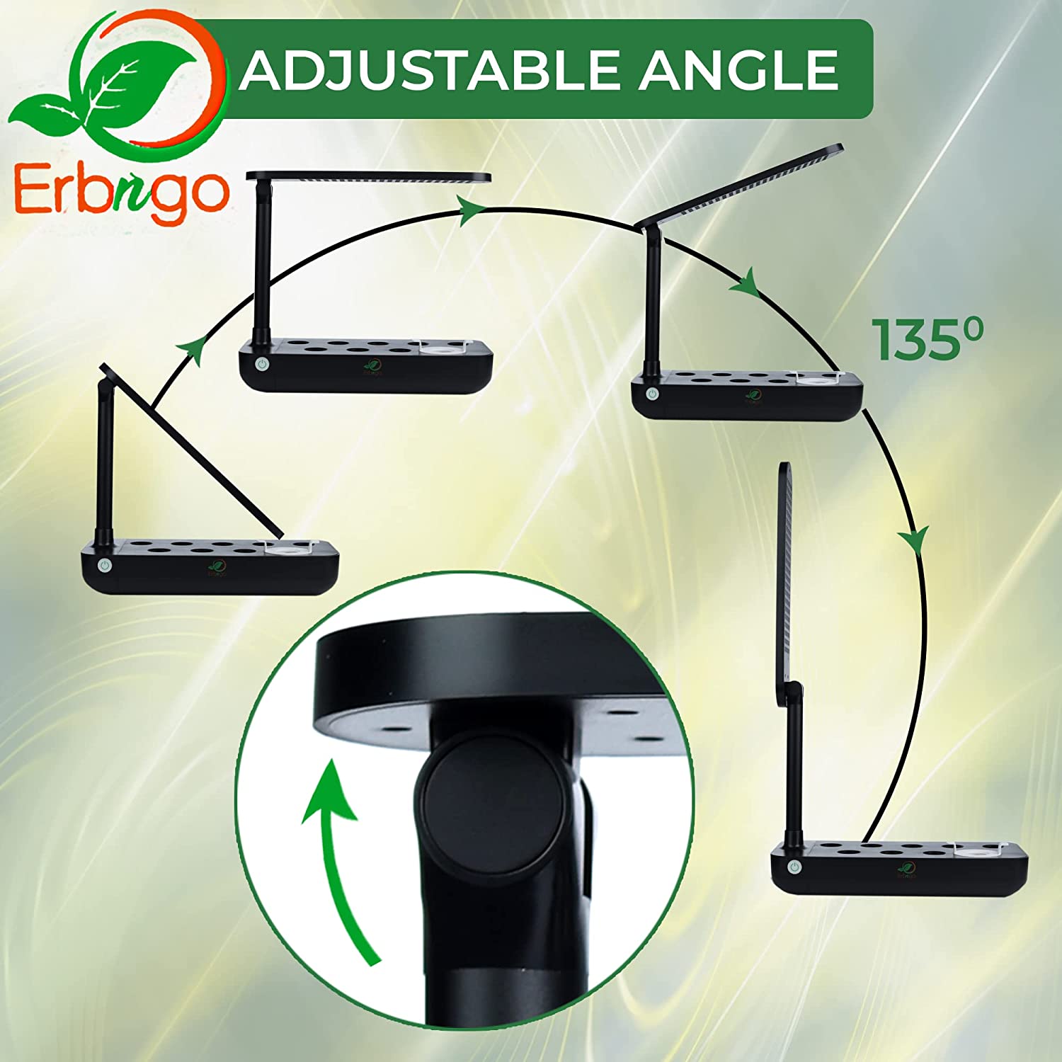 Erbngo Indoor Plant Growing System | Hydroponic Fresh Herb Garden Kit, Easy to Set Up, Extendable LED Full Spectrum Grow Lights for Plants and Photosynthesis, 9 Planting Slots, 3 Set-Up Steps, Black
