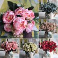 thumbnail image 2 of Mini peonía de estilo europeo, flor de simulación de cinco colores, flor de seda falsa, juego de flores de simulación, 1 rama, 5 flores + 3 capullos de café, 2 of 3